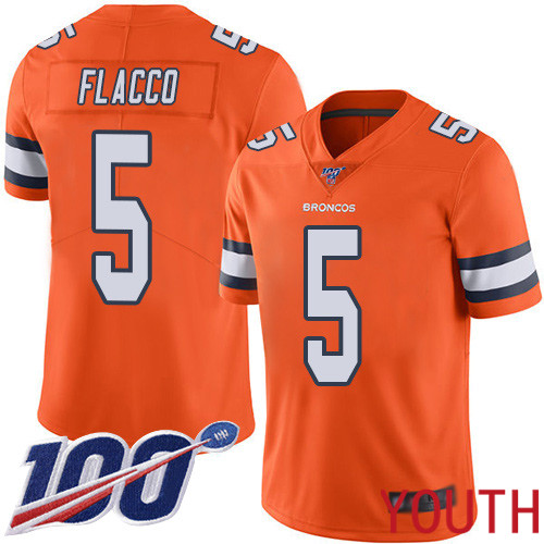 Youth Denver Broncos #5 Joe Flacco Limited Orange Rush Vapor Untouchable 100th Season Football NFL Jersey->women nfl jersey->Women Jersey